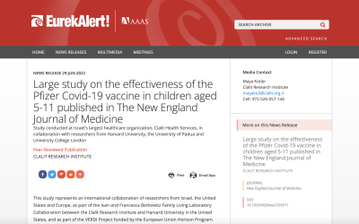 Large study on the effectiveness of the Pfizer Covid-19 vaccine in children aged 5-11 published in The New England Journal of Medicine