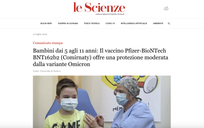 Bambini dai 5 agli 11 anni: Il vaccino Pfizer-BioNTech BNT162b2 (Comirnaty) offre una protezione moderata dalla variante Omicron